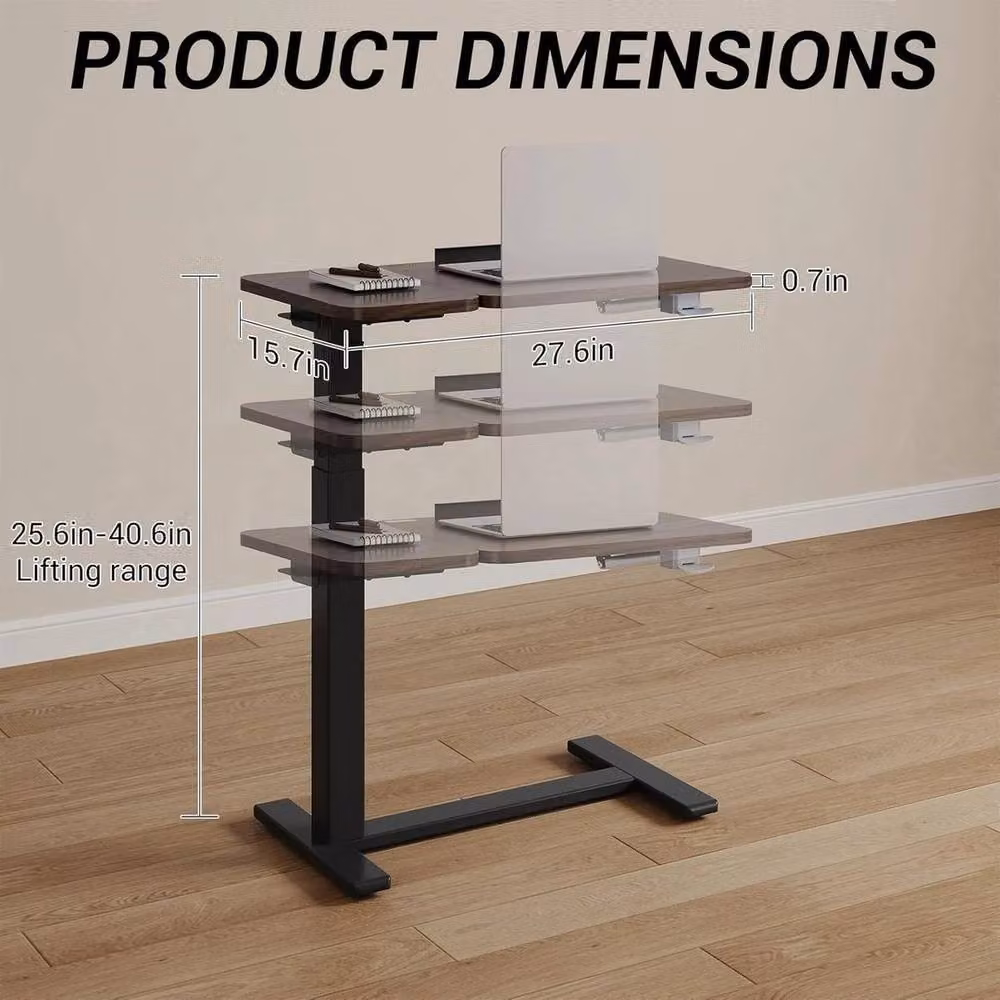 KORVIXA Black Walnut Overbed Table with Adjustable Height and Tilting Top, Brown/Black, W/D/H: 100 x 100 x 100 cm – 2