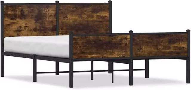 Berkfield Home Metal Bed Frame in Smoked Oak Brown, W: 140 cm, L: 200 cm