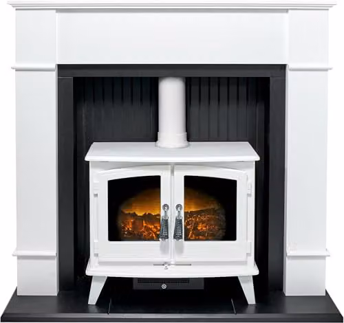 Adam Fires & Fireplaces Adam Oxford Stove Fireplace in Pure White with Woodhouse White Electric Stove, 48 Inch – 1