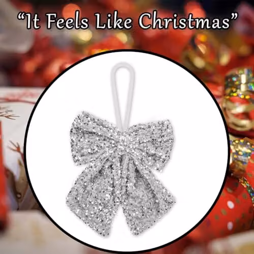VFM e-Store Silver Sequins Bow Hanging Decoration, W: 30 cm, H: 22 cm – 6