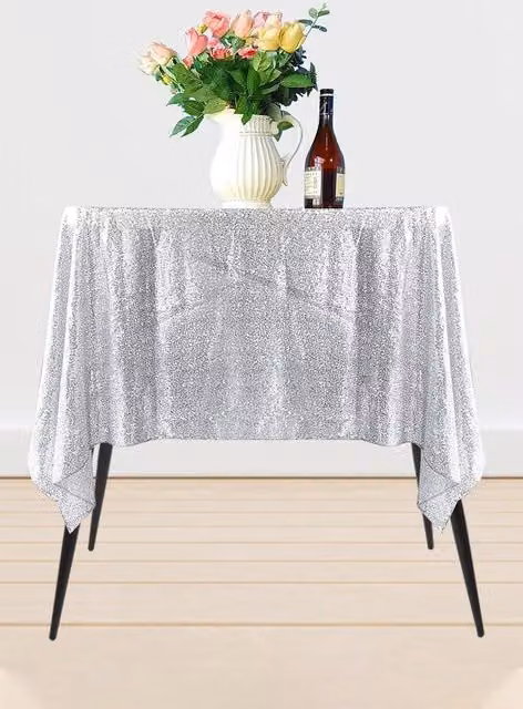 Neel Blue Silver Square Sequin Tablecloth, W: 177.8 cm x L: 177.8 cm