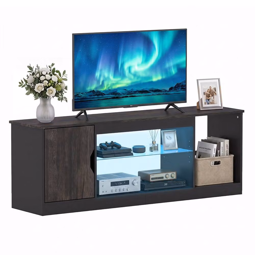 Costway Modern Black TV Stand with LED Light Strip for TVs up to 65 inch – 5