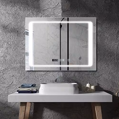 ENER-J LED Rectangular Bathroom Mirror with Bluetooth Speaker, Dimmable Touch Control and IP44 Waterproof Rating, Silver, W: 80 cm, H: 80 cm