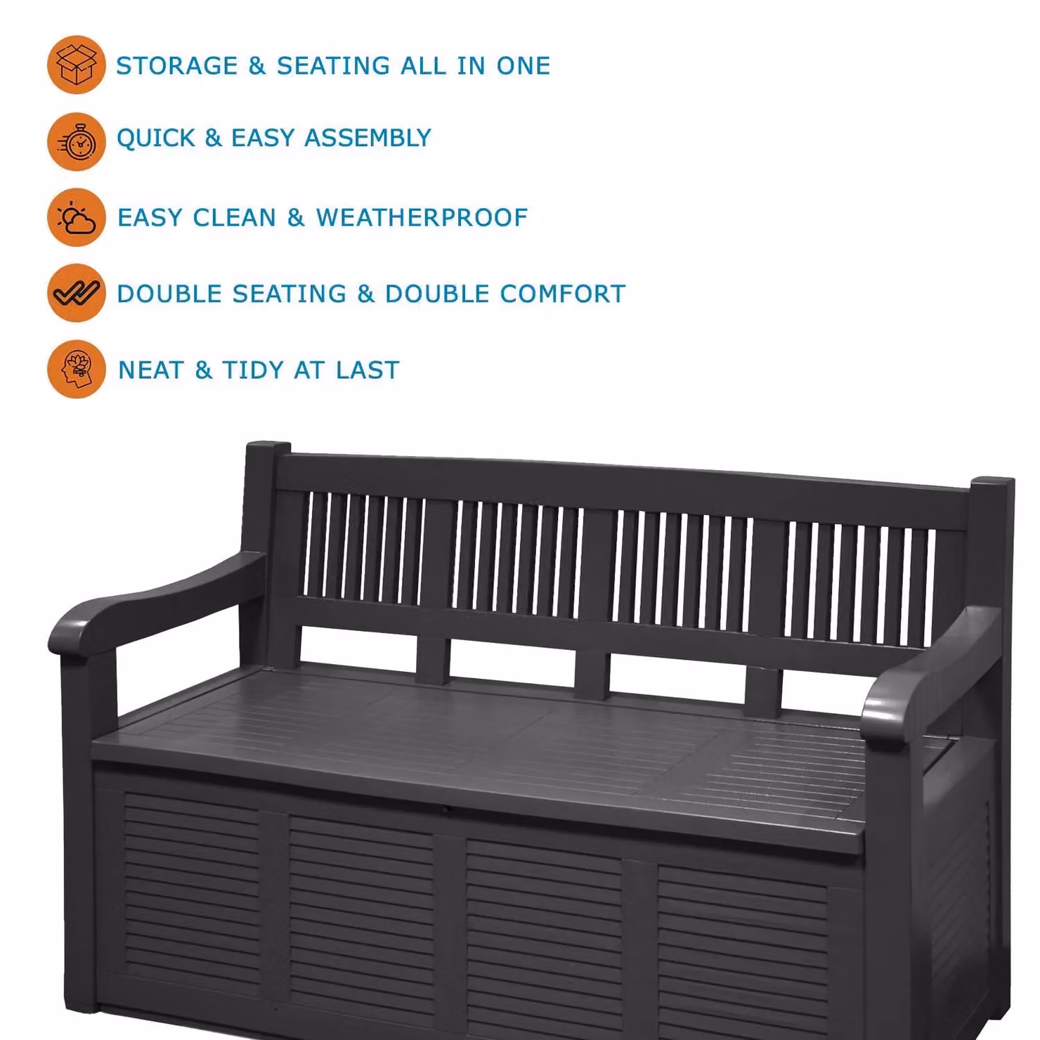 idooka Outdoor Waterproof Garden Seat Bench Storage Box, 280L, Dark Grey – 5