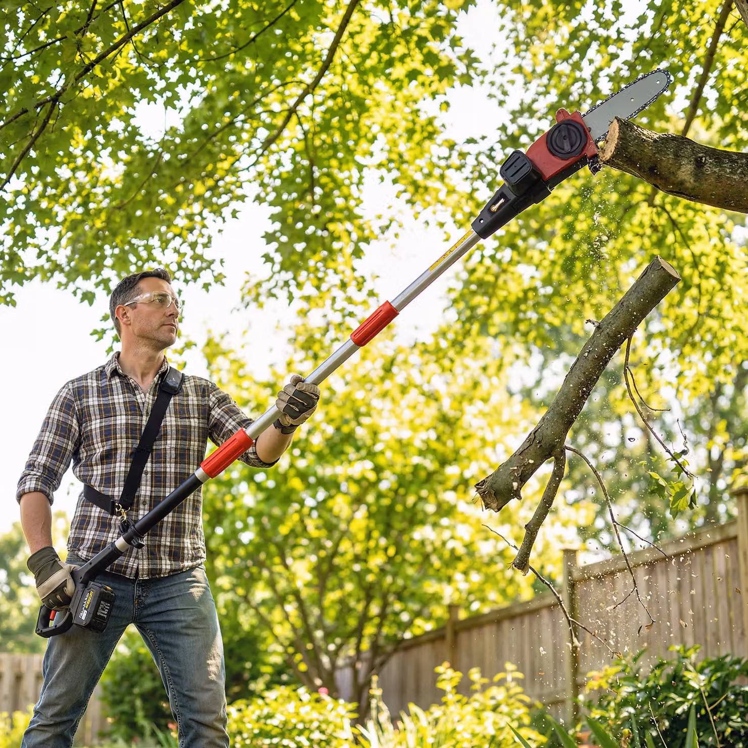Outsunny 18V 8 inch Cordless Pole Chainsaw with 2 x 4.0Ah Batteries, Charger and Auto Lubrication, 1.94m/2.56m Reach – 2