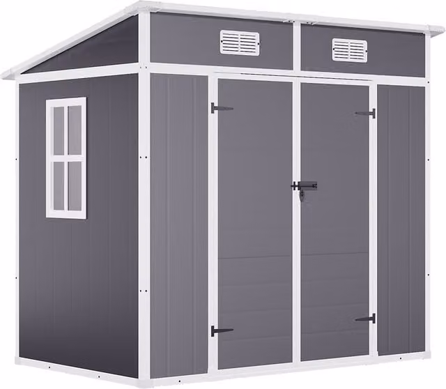 Livingandhome Grey Plastic Pent Garden Shed with Window, W/D/H: 123.5 x 123.5 x 183 cm