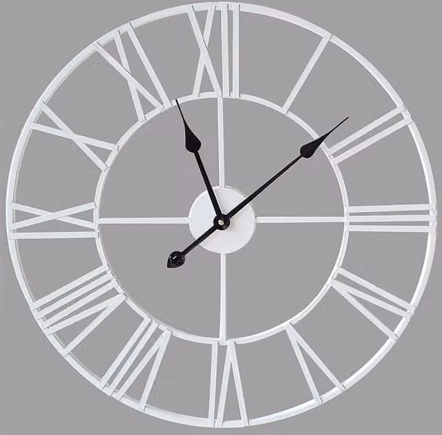 Klass Home Collection Silent Vintage Round Metal Wall Clock in White, Diameter: 60 cm