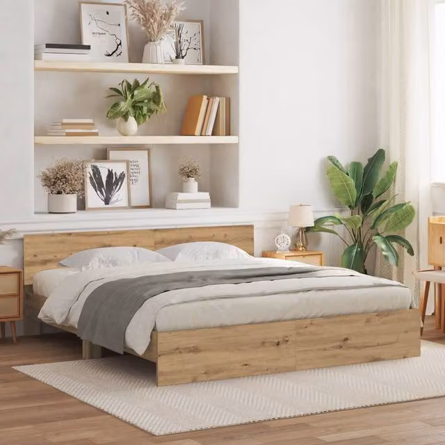 Berkfield Home Bed Frame with Headboard in Artisan Oak, Brown, W/D/H: 180 x 200 cm