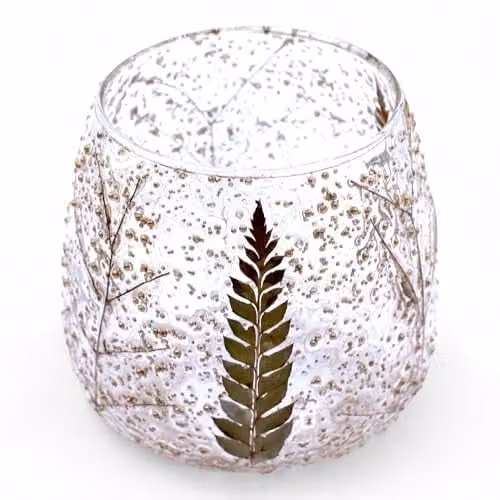 Serenityy Pino Natural Floral Glass Straight Candle Holder, Transparent, H: 10 cm, W: 9 cm