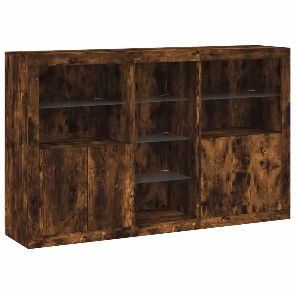 Berkfield Home Modern Smoked Oak Sideboard with Integrated LED Lights in Brown, W: 162 cm, D: 37 cm, H: 100 cm – 3
