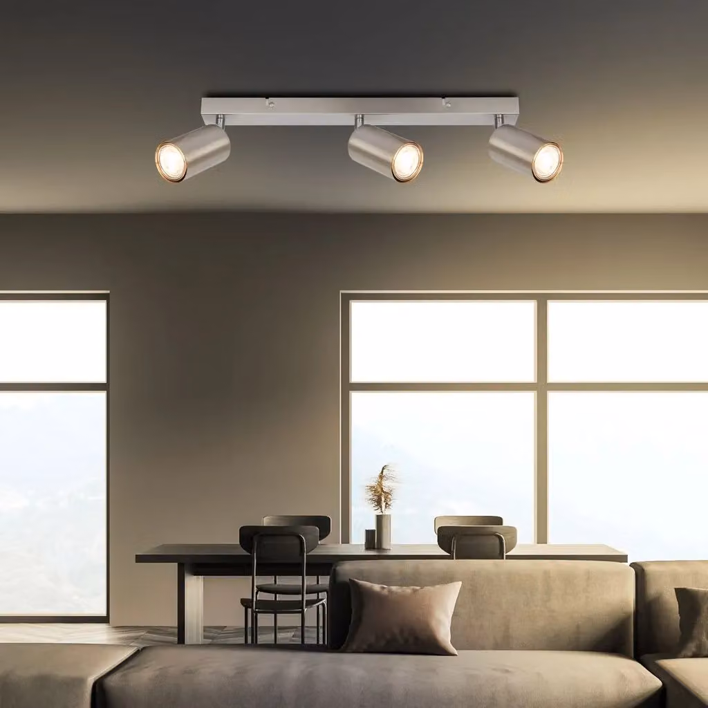 Briloner 3-Light LED Ceiling Spotbar in Silver-Grey, Adjustable Metal Design for GU10 Bulbs, 44 cm – 3