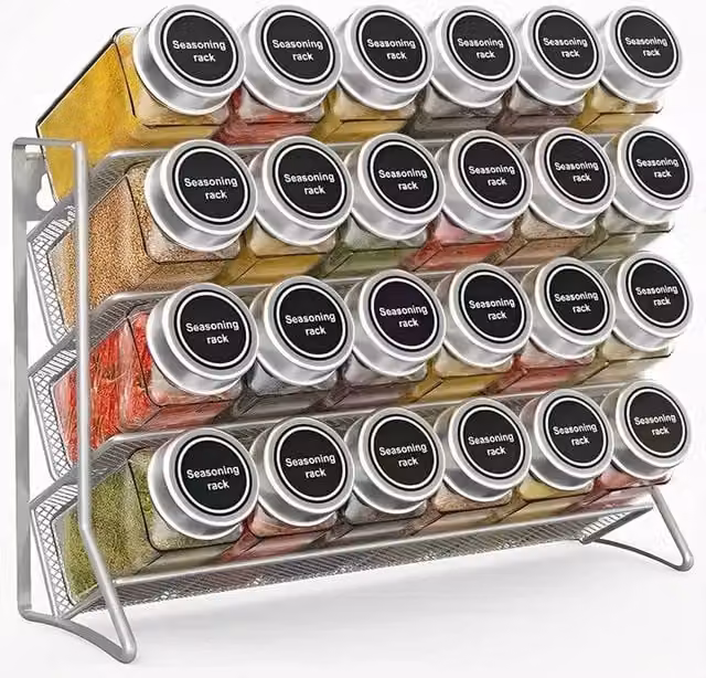 Havendro 4 Tier Wall Mounted Metal Spice Storage Rack Organizer in Silver – 1