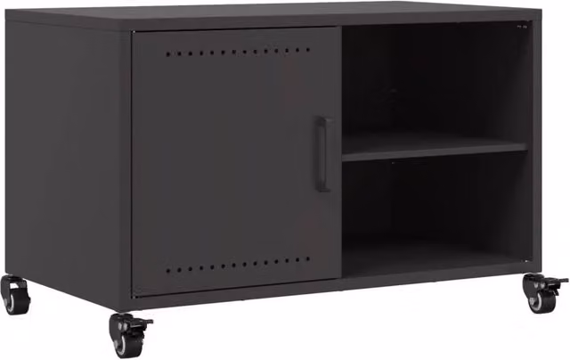 Berkfield Home Modern Black Metal TV Cabinet with Internal Shelves and Hinged Doors W/D/H: 68 x 39 x 43.5 cm – 1