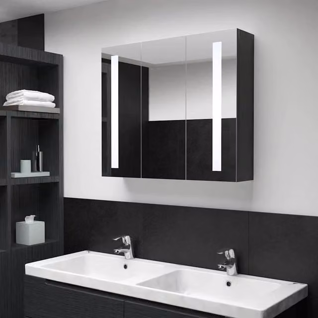 Berkfield Home LED Bathroom Mirror Cabinet in Black, W/D/H: 89 x 14 x 62 cm – 1
