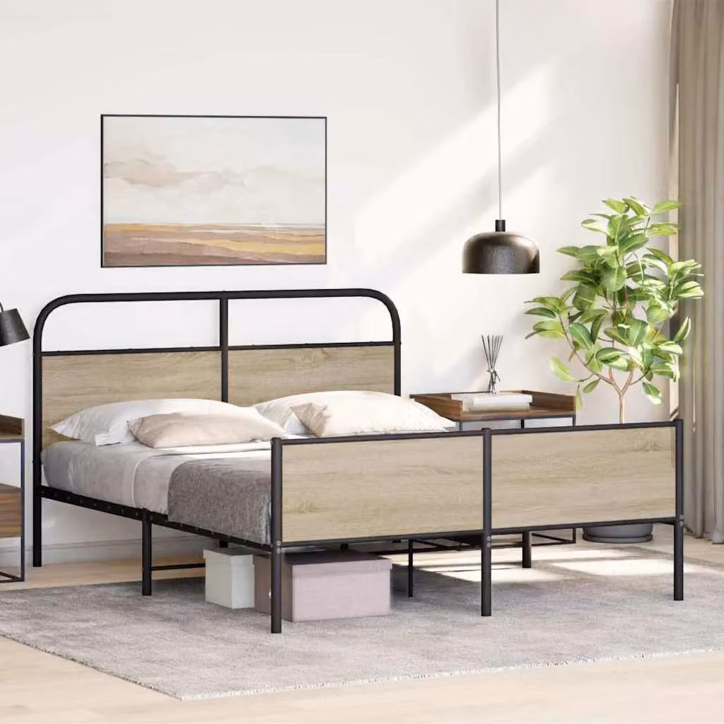 Berkfield Home Metal Bed Frame in Smoked Oak Brown, W/D/H: 180 x 200 cm – 2
