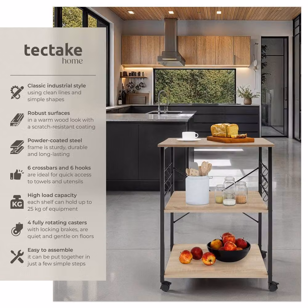 tectake Rugby Modern Drinks Trolley in Light Oak and Glass – 2