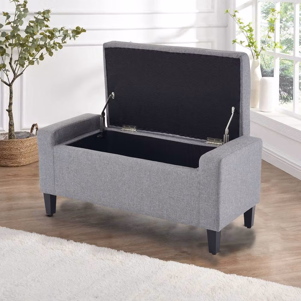 Home Republic Grey Linen Upholstered Ottoman Storage Bench – 2