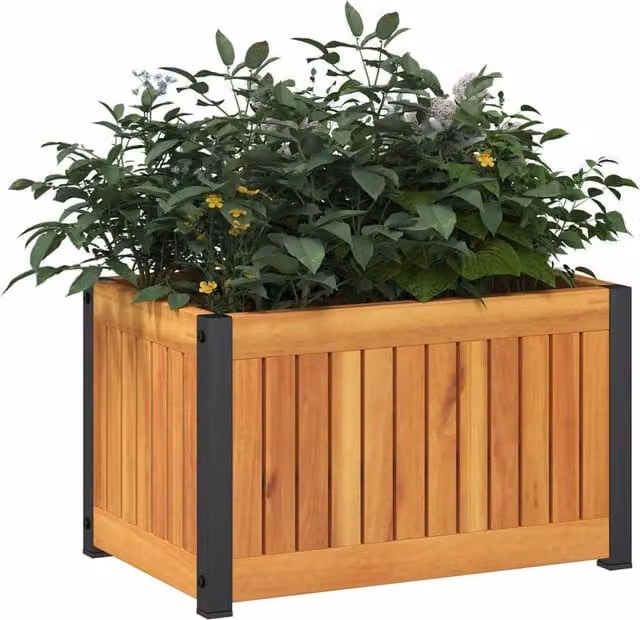 Berkfield Home Decorative Garden Planter in Brown, Solid Wood and Steel, W/D/H: 45 x 30 x 27.5 cm – 1