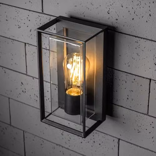 CGC Lighting Floriana Modern Black Outdoor Wall Light with Transparent Diffuser and E27 Bulb Holder, IP54 Rated – 3