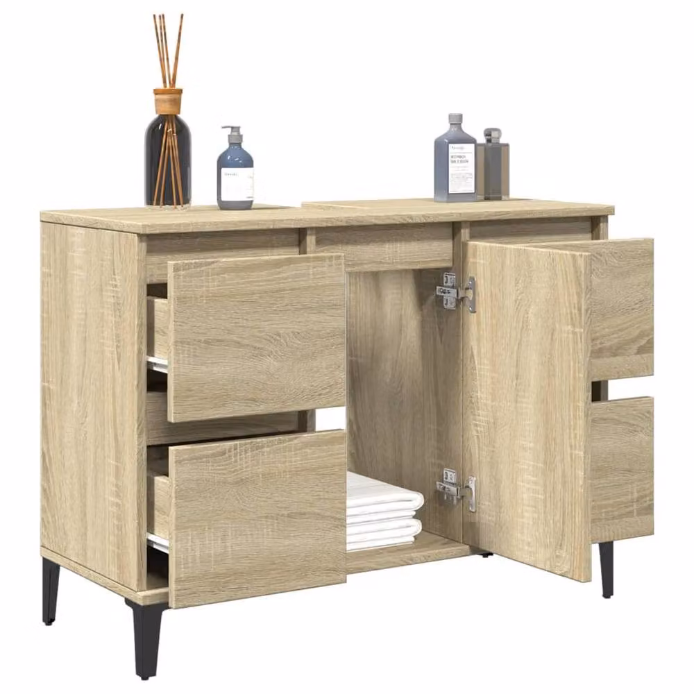 Berkfield Home Sonoma Oak Sink Cabinet in Light Oak, W/D/H: 80 x 33 x 60 cm – 2