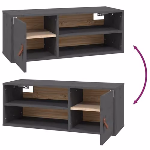 vidaXL Modern Wall Cabinet in Grey Solid Pine, W/D/H: 80 x 30 x 30 cm – 4