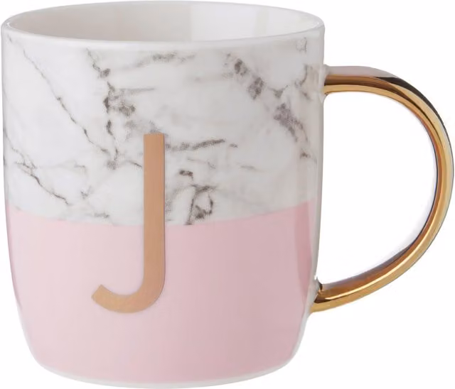 Orsina Personalized Pink Monogram Ceramic Mug with Gold Marble Effect