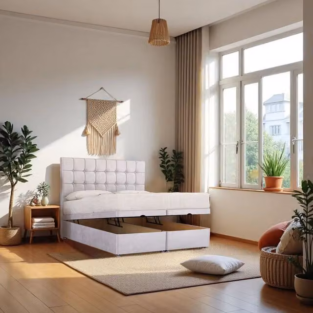Knight Sleep Cubed End Opening Ottoman Bed with Hybrid Mattress and 24 inch Headboard in Silver, Small Double, W/D/H: 120 x 200 cm