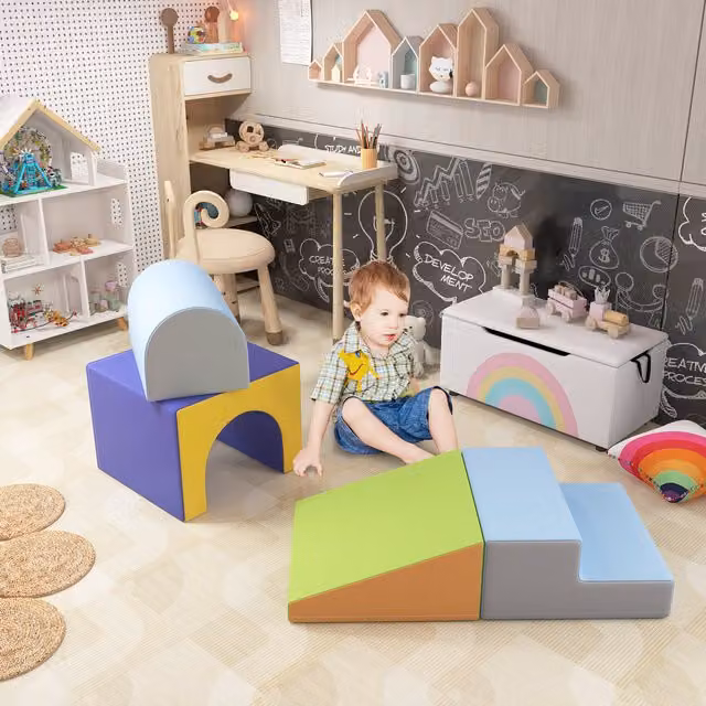 HOMCOM 4-piece Blue and Multicolour Foam Soft Play Stacking Set for Toddlers