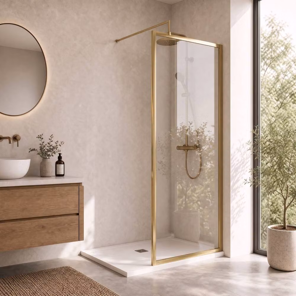 Balterley 8mm Clear Glass Wetroom Screen and Support Bar in Gold, W: 76 cm – 2