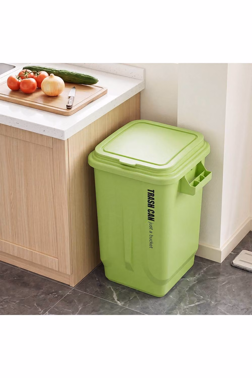 Living and Home 32L Industrial Style Plastic Rubbish Bin with Flip Lid, Green, W/D/H: 40 x 36 x 1 cm – 3