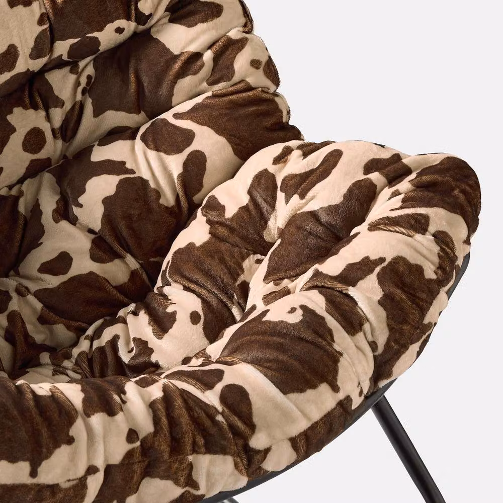 OHS Animal Print Fleece Rocking Chair with Armrests and Metal Frame in Brown and Multicolour – 4
