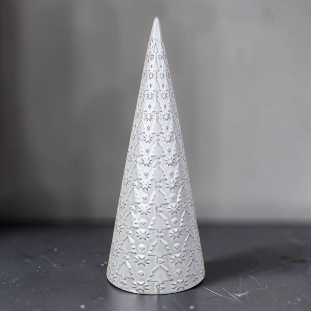 Four Candle White Glazed Ceramic Christmas Tree Ornament with Textured Detail – 2