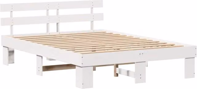 Berkfield Home White Solid Wood Pine Bed Frame with Headboard W/D/H: 160 x 200 cm