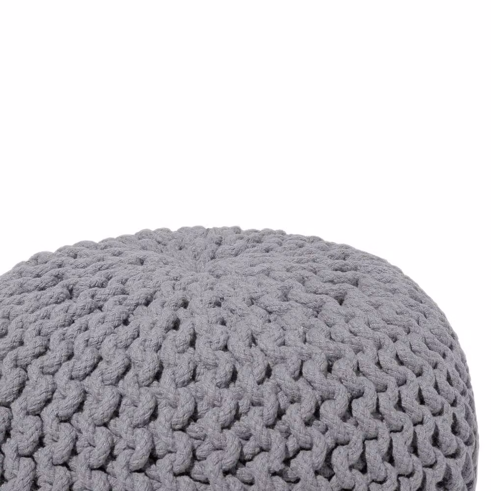 Wyld and Coco Dark Grey Knitted Cotton Pouffe Ottoman, W/D/H: 40 x 25 cm – 3