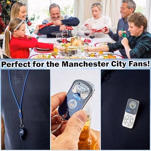 Manchester City F.C. Luxury Christmas Crackers, Pack of 6 Blue and Multicolour Festive Party Crackers with Football Collectibles – 4
