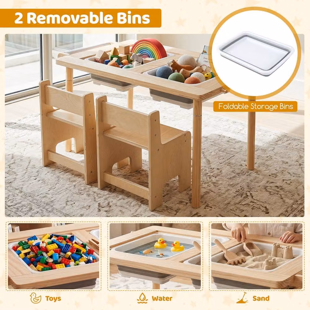 CASART Adjustable Height Sensory Table Set for Children in Natural Wood – 3