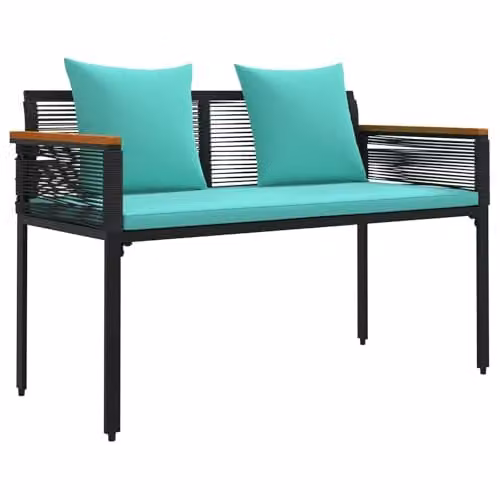 vidaXL 2-Seater Outdoor Poly Rattan Bench in Black and Turquoise, W/D/H: 117 x 54 x 74.5 cm – 1