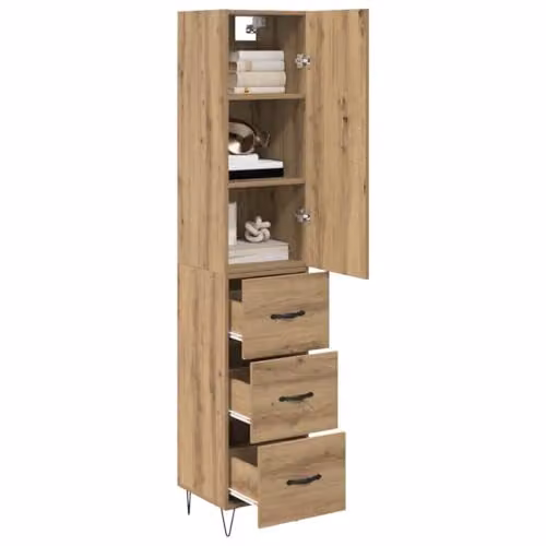 vidaXL Artisan Oak Highboard in Brown with Hinged Doors and Internal Shelves, W/D/H: 34.5 x 32 x 90 cm – 1