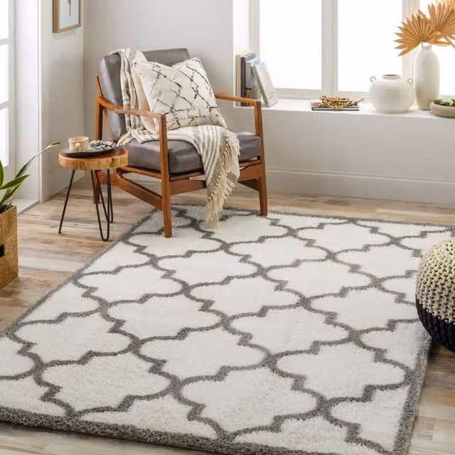 Livabliss Cloudy Shag Modern Grey and White Soft Plush Pile Rectangular Rug W: 160 cm, D: 215 cm