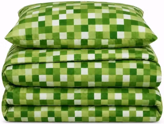 Velosso Green Checked Duvet Cover and Pillowcase Set, Single, W: 90 cm, H: 200 cm