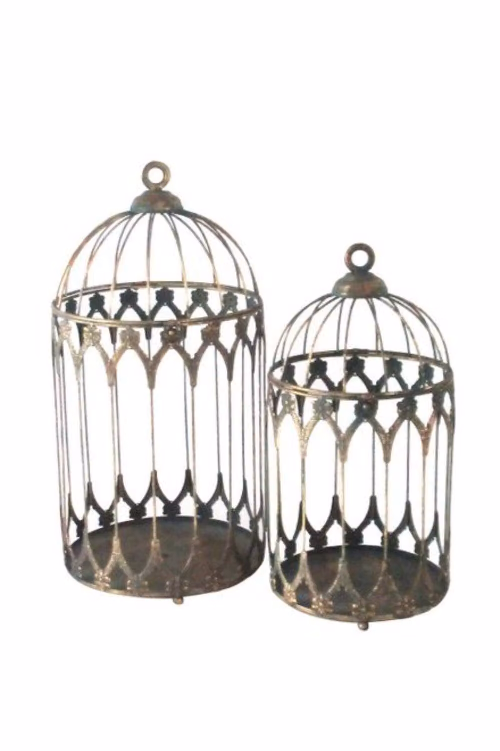 KDMD Creation Majestic Antique Bronze Metal Bird Cage Set of 2, Height: 47 cm and 38.5 cm – 2
