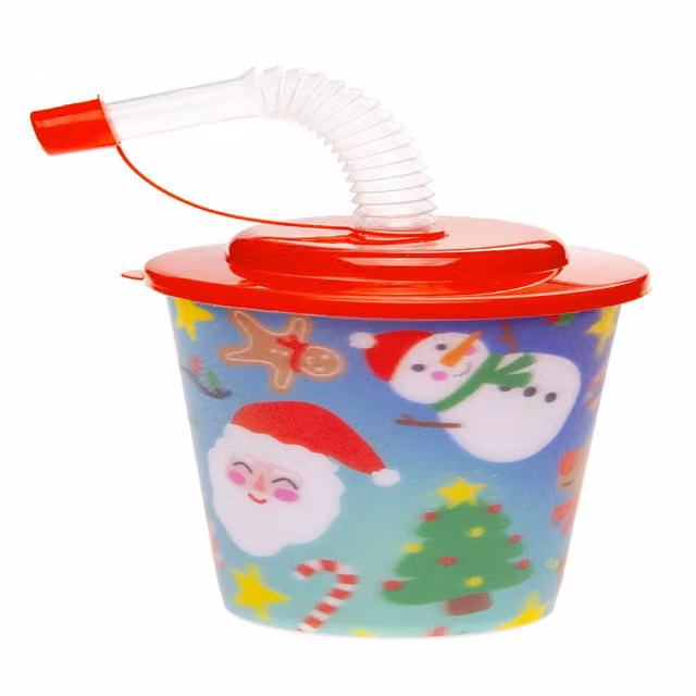 Pack of 12 White Christmas 3D Tumbler Mugs with Lids and Straws