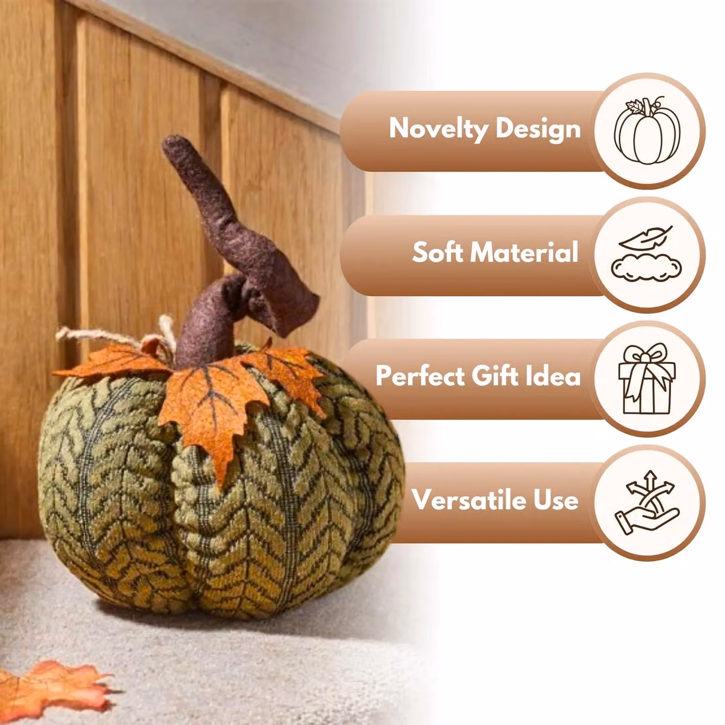 Marco Paul Green Plush Pumpkin Soft Autumn and Halloween Tabletop Decoration, Height: 22 cm – 3