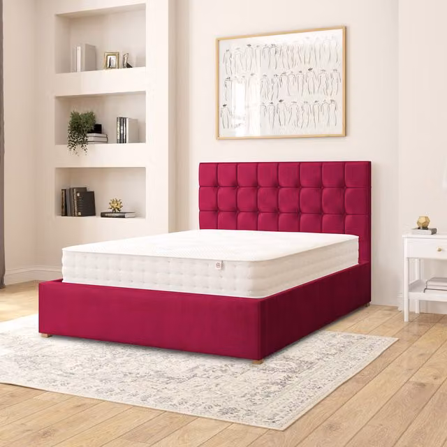 Aspire Sinatra Fabric Ottoman Storage Bed in Berry Plush Velvet, Double (W: 140 cm, L: 200 cm)