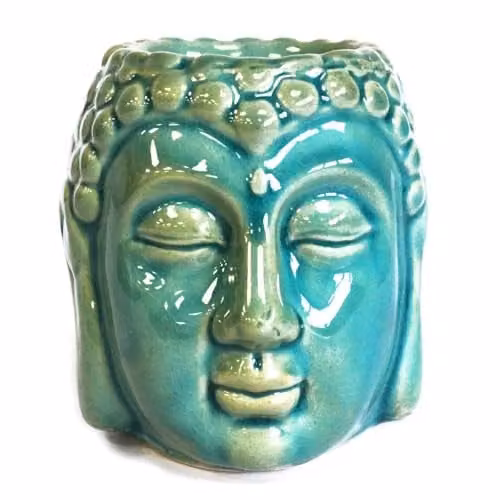 KDMD Ceramic Buddha Head Tealight Oil Burner in Blue and Green