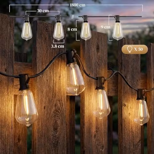 HOMCOM Connectable LED Curtain Fairy Lights in Warm White with 50 Bulbs – 4