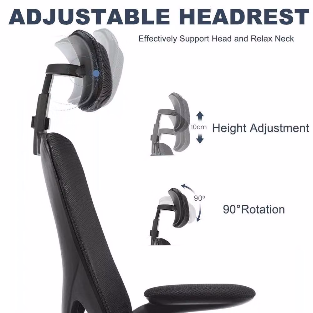 FLAVORA Ergonomic Mesh Office Chair in Black with Headrest and Armrests, 360 Degree Swivel and Adjustable Height – 6