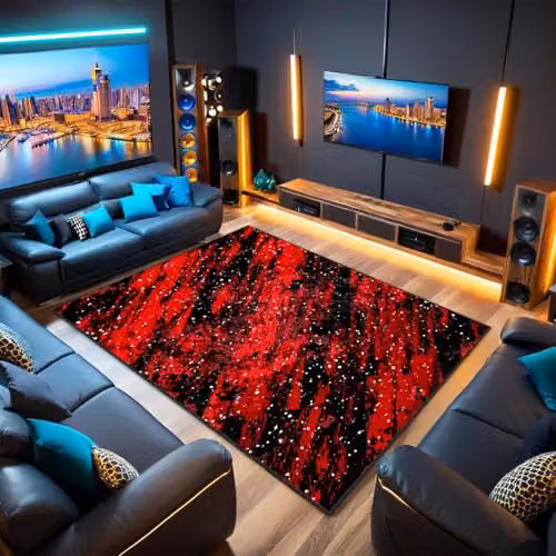 KwuSeug Large Gaming Area Rug, Black Abstract Modern Washable Non-Slip Carpet, W: 80 cm, L: 100 cm – 1