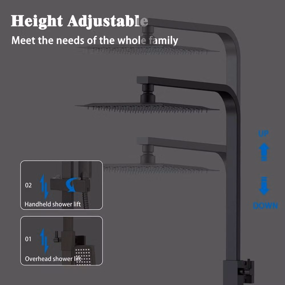 Hinsinc Black Thermostatic Dual Head Bathroom Mixer Shower Set – 4