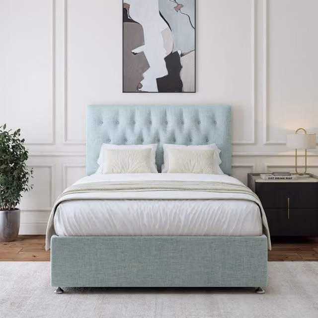 Bedmaster Linen 4 Drawer Divan Base and Button Headboard in Brown, Small Double, W/D/H: 120 x 200 cm